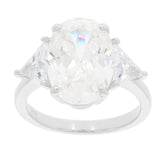 Elegant sterling silver ring featuring a large oval diamond and triangular accent stones, perfect for luxury jewelry collections.